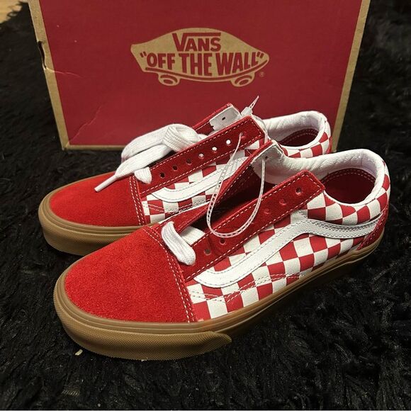 VANS old skool checkerboard red white lace up shoes sneakers women’s 8 new - Picture 1 of 7